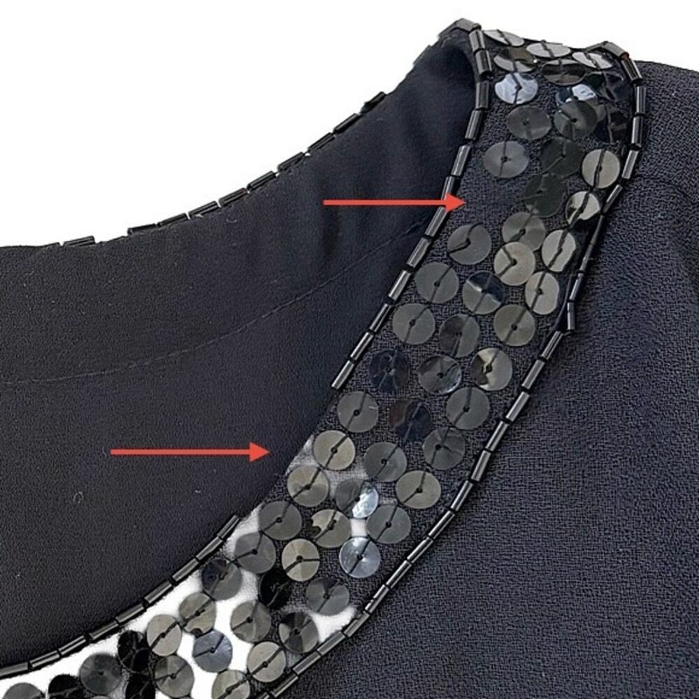 Vintage Beaded Sequin Cocktail Dress L Black Floral Sleeve Evening Glam Party - Picture 13 of 15